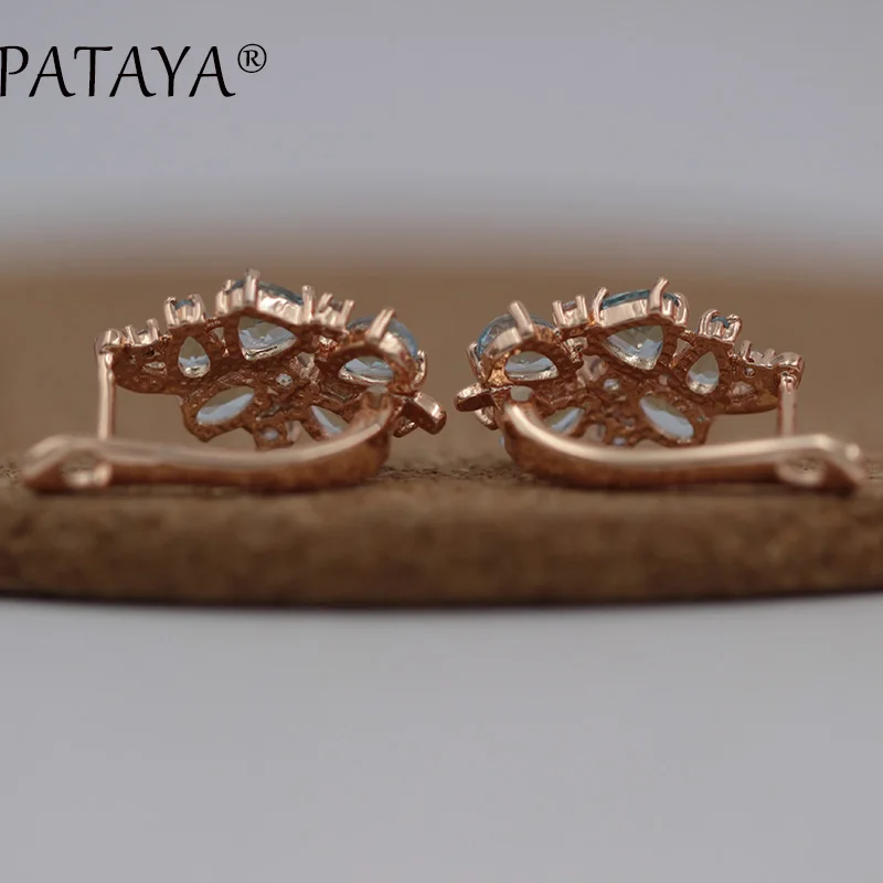 PATAYA Multi-Colored Green Natural Zirconia Earrings 585 Rose Gold Color Exclusive Design Jewelry Women Water Drop Earrings