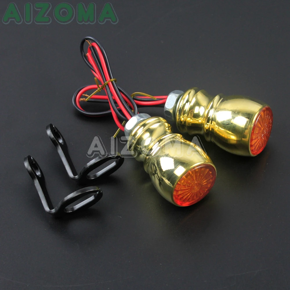 Brass LED Turn Signal Flashing Lights Amber for Harley Cafe Racer Touring Dyna Softail Motorcycle Indicators Brake Blinker Lamp