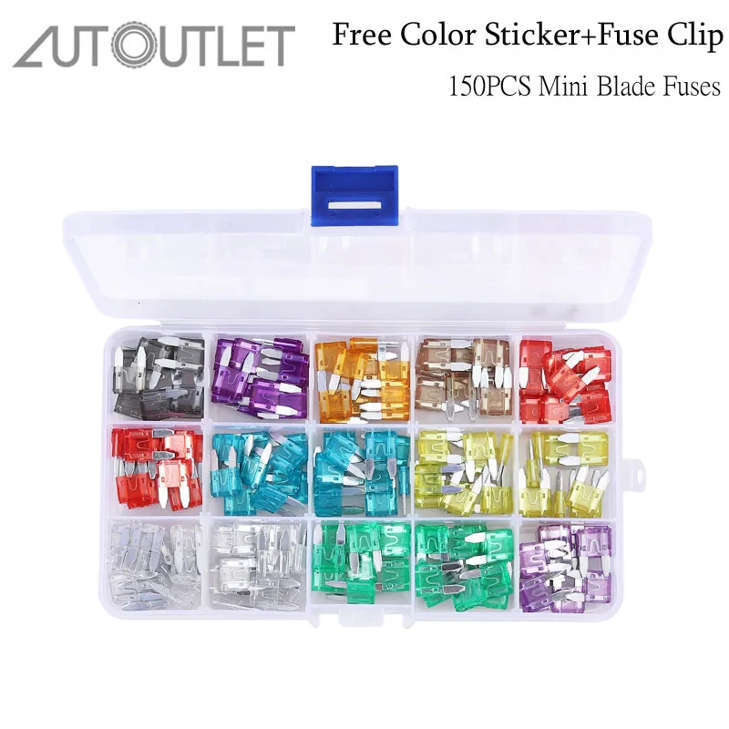 AUTOUTLET 150PCS MINI Car Fuses 2A 3A 4A 5A 7.5A 10A 15A 20A 25A 30A Amp For Mini Blade Fuses With  Color Sticker Fuse Clip