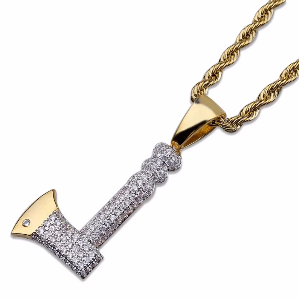 Bling Iced Out Axe Hatchet Pendants Necklaces for Men AAA+CZ Stone Ice Out Hip Hop Rapper Jewelry Drop Shipping