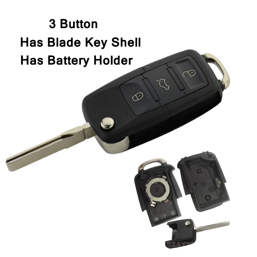 OkeyTech 2/3 Button Car Remote Flip Folding Key Shell Case Fob For V W Volkswagen Passat Polo Golf Touran Octavia With Blade