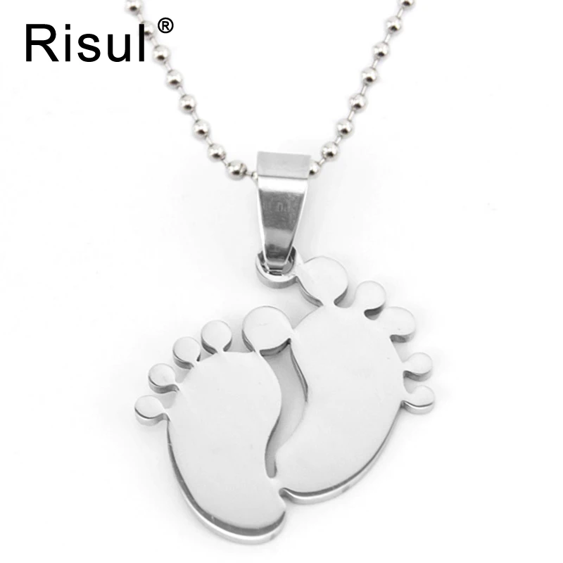 risul Stainless steel baby toe foot necklaces&pendants blank high polish mom jewelry gift Baby Feet charm necklace