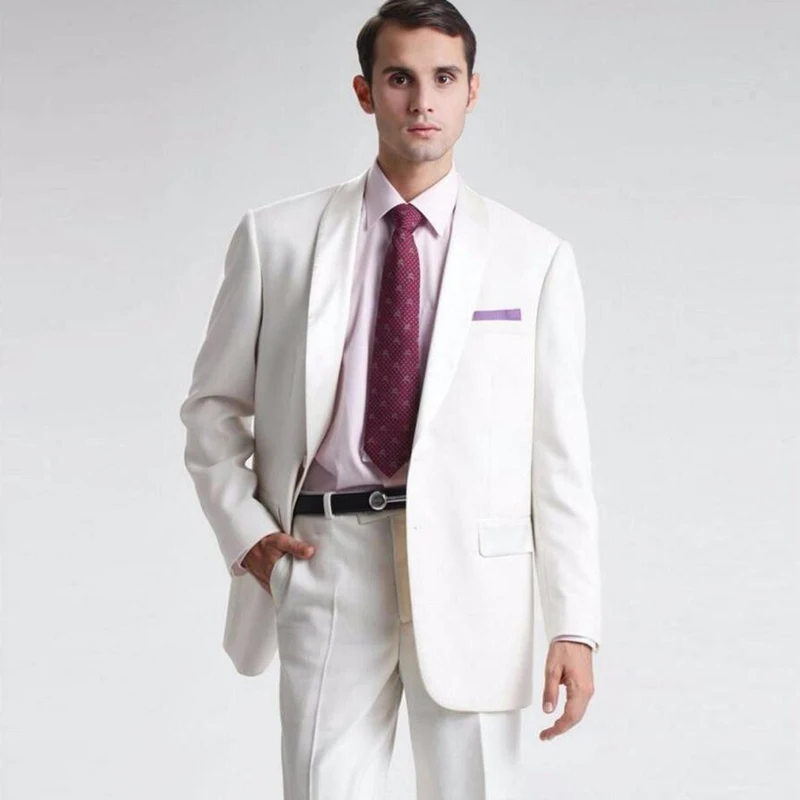 

White Mens Wedding Suits 2019 Slim Fit Groom Wear Tuxedos Bridegroom Suits 2Pieces (Jacket+Pants) Groomsman Blazer Costume Homme