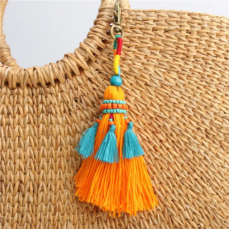 Bohemian bead tassel pendant keychain folk-custom pompom key chain accessories bag charm women\'s purse key holder jewelry K34