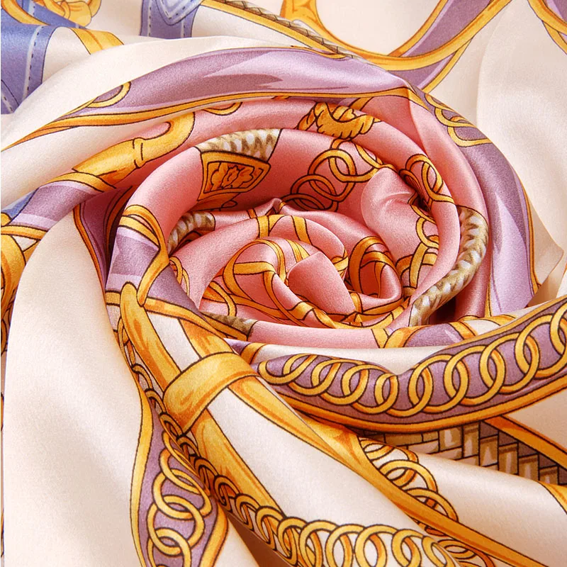 100% Mulberry Silk Women Silk Scarf Shawl Printed Hot Sale Chain Pattern Brand Silk Muffler Large Air Condition Cape Kerchief