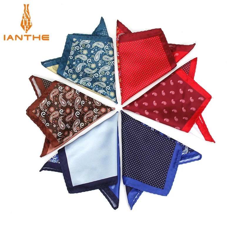 Men's Brand Handkerchief Vintage Paisley Dot Solid Pocket Square Soft Silk Hankies Wedding Party Business Hanky Chest Towel Gift