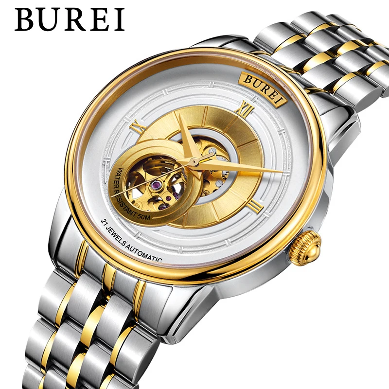 

BUREI Brand Gold Automatic Watches Men's Luxury Skeleton MIYOTA Movement Skeleton Mechanical Wristwatches for Men Reloj Hombre