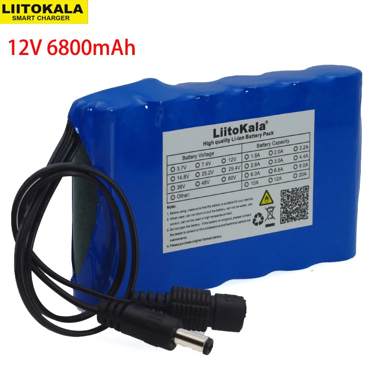 LiitoKala Portable Super 18650 Rechargeable Lithium Ion battery pack capacity DC 12 V 6800 Mah CCTV Cam Monitor 12.6V 6.8ah