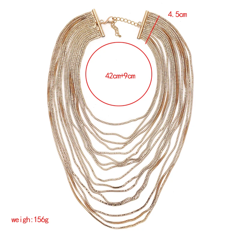 Gold Punk Long Chain Necklace Multilayer Maxi Statement Necklace Classic Hip Hop Jewelry