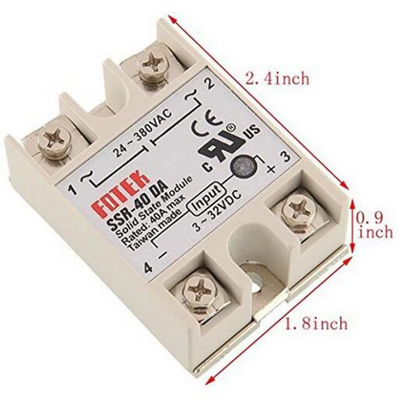 15pcs/Lot SSR-40 DA Solid State Relay New DC to AC Solid State Relay Module for Arduino Temperature Controller 24V-380V 40A 250V