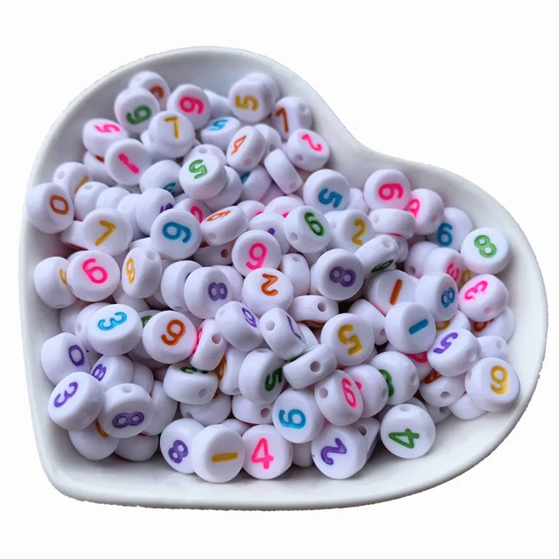 4*7MM White with Neon Colors Number Printing Acrylic Beads 3600pcs Flat Coin Round SHape Plastic Jewelry Mixed 0-9 Spacer Beads