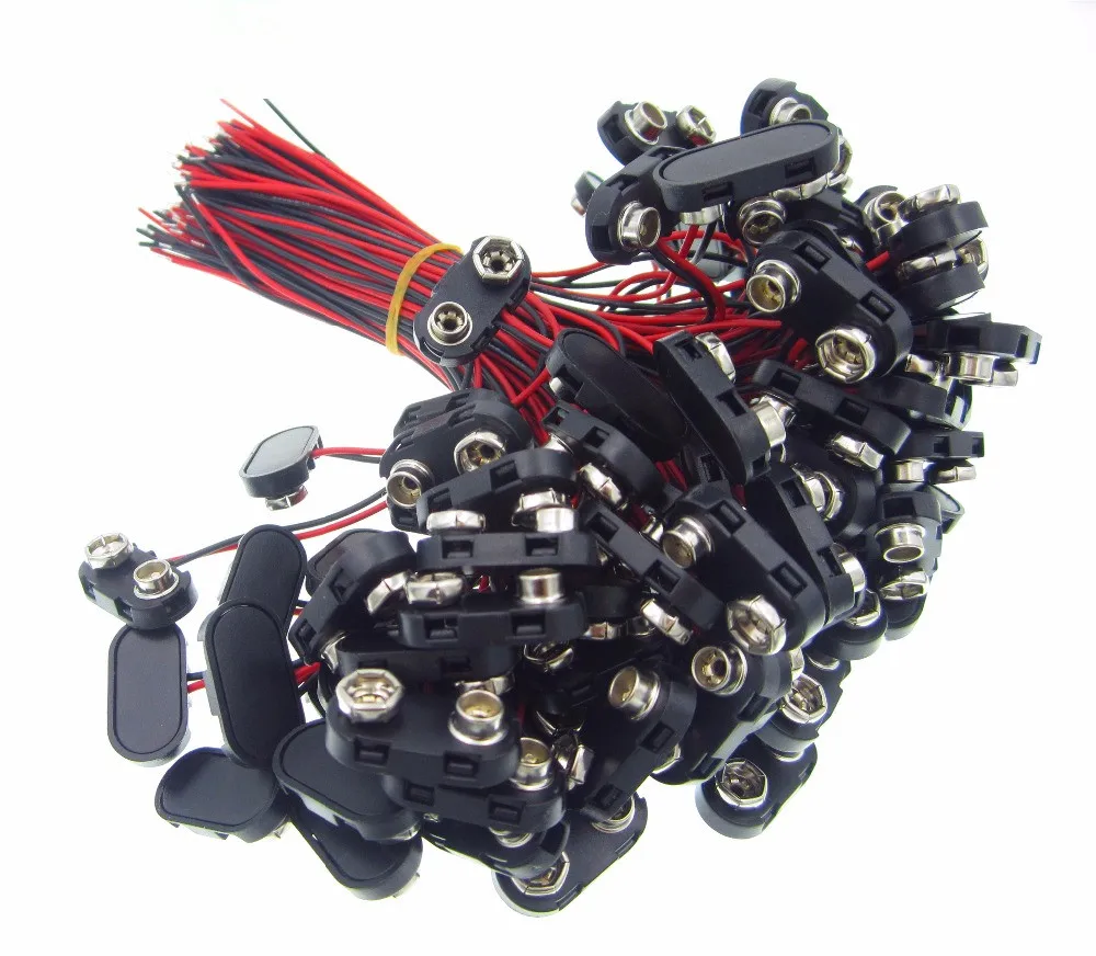 

100Pcs 9V Battery Snap-on Connector Clip Connector Clip With Wire Holder Cable Leads Cord NEW