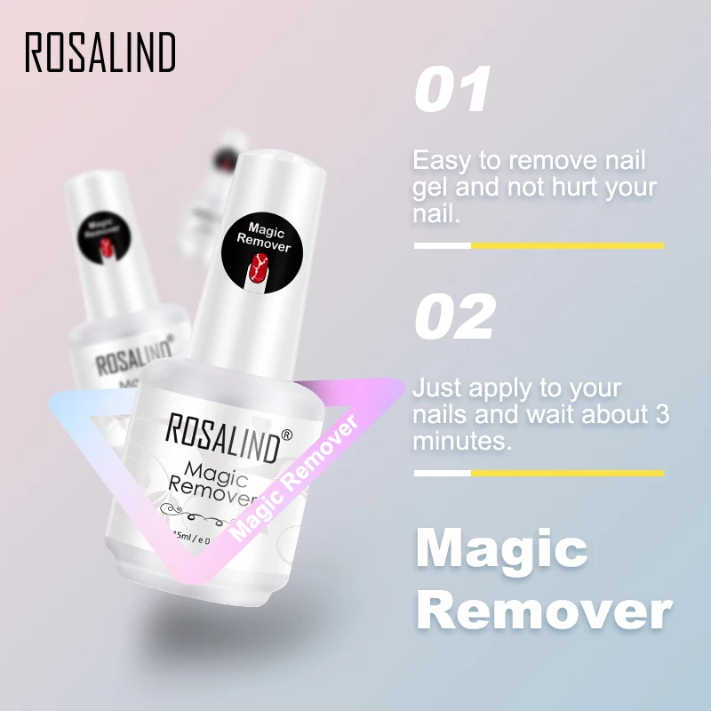 ROSALIND Nail Gel Polish Magic Remover For Manicure Fast Clean Within 2-3 MINS Gel Nail Polish Remove Base Top Coat