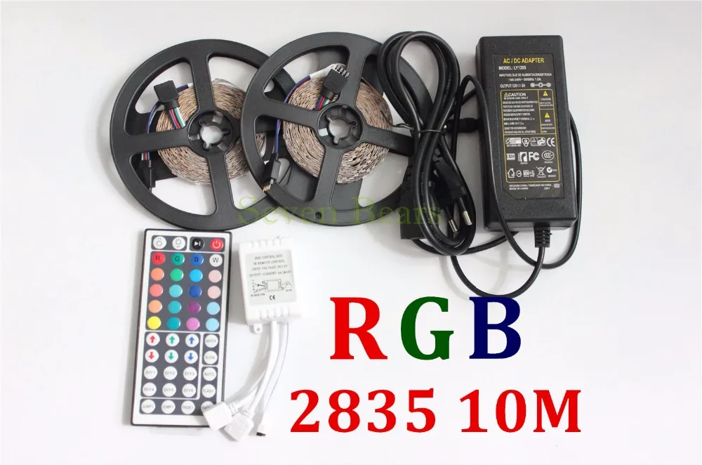 10m 3528 RGB Led Strip Light SMD 5M 300Leds SMD Flexible Strips + 44 key ir Remote Controller +DC 5A 12V transformer