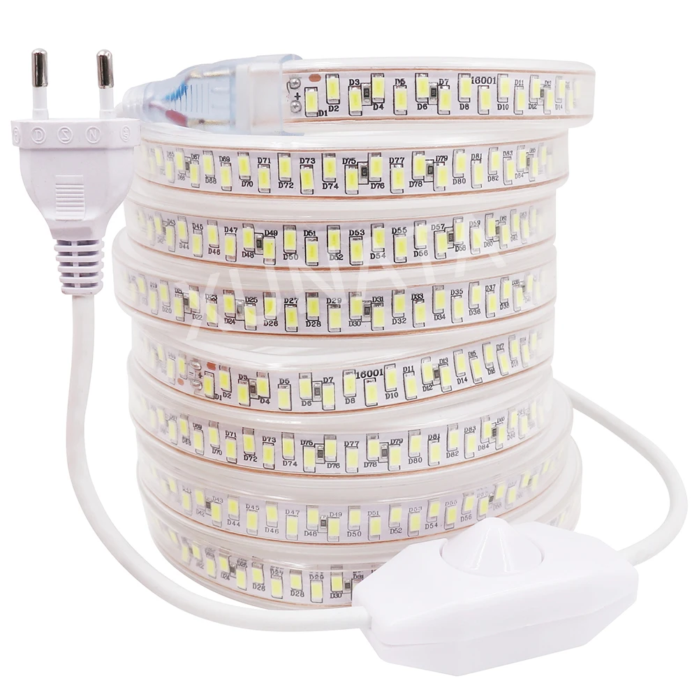 SMD 5730 led strip 220v 230V 180leds/m Flex IP67 Waterproof led Rope 5630 1m 2m 5m 10m 20m 50m 100m + Dimmer Switch EU plug