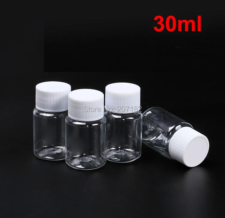 

100PCS 30ml Transparent PET Small Bottle, Plastic Bottle, Pill Bottles, Capsule Bottle--Screw Cap With Aluminum Foil Seals