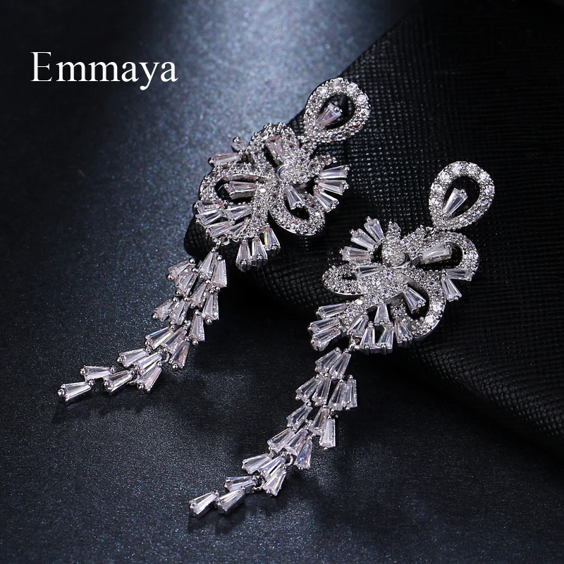 Emmaya Brand Tradition Elegance AAA Cubic Zircon White gold Color Firecracker Pendant Earrings For Women Wedding Jewelry Gift