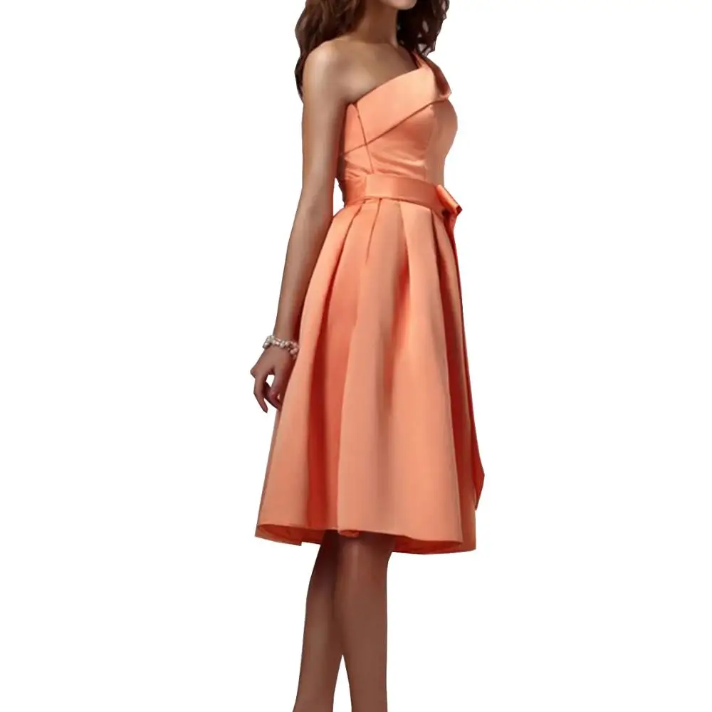 ANTI Fast Shipping Orange A-Line Vintage Satin Short Graduation Dresses 2019 One-Shoulder With Bow Sashes mezuniyet elbiseleri