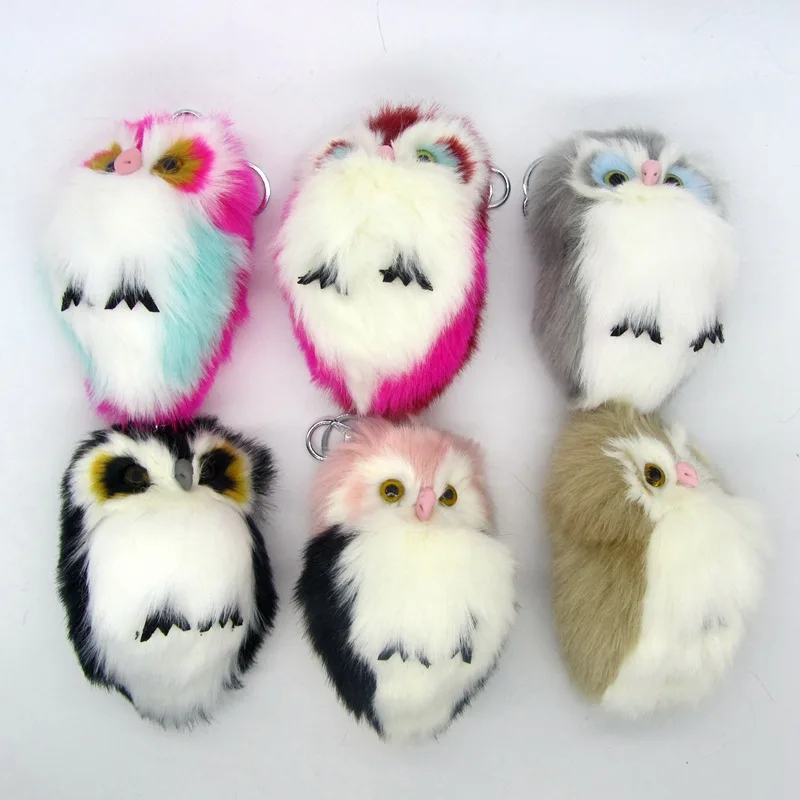 Cute Fluffy Owl Fur Pom Pom Key Chains Ring Woman Fuax Rabbit Fur Owl Bag Charms Keychain Man Car Keyring Jewelry Trinkets Gift