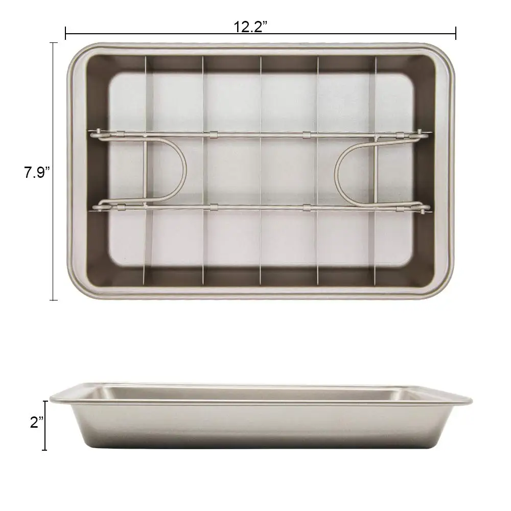 18 Pre-slice Non Stick Coated Brownie Baking Tray Carbon Steel Brownie Pan with Dividers Oven Bakeware 12 x 8 Inch