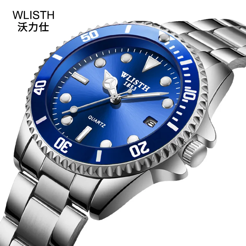 2019 WLISTH Brand Authentic Men Watch Fashion Sport Quartz Clock Watchband Stainless Steel Male Wrist Watch Business Waterproof