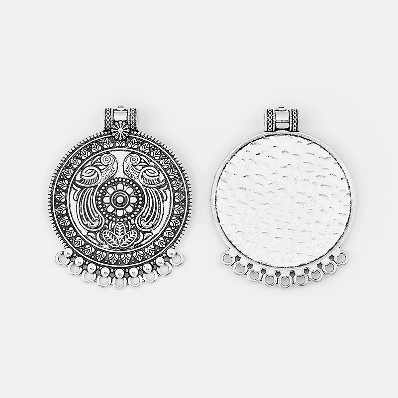 2pcs Tibetan Silver Boho Ethnic Large Round Charms Embossed Flower Pendants For Tassel  Necklace DIY Jewelry Making Findings