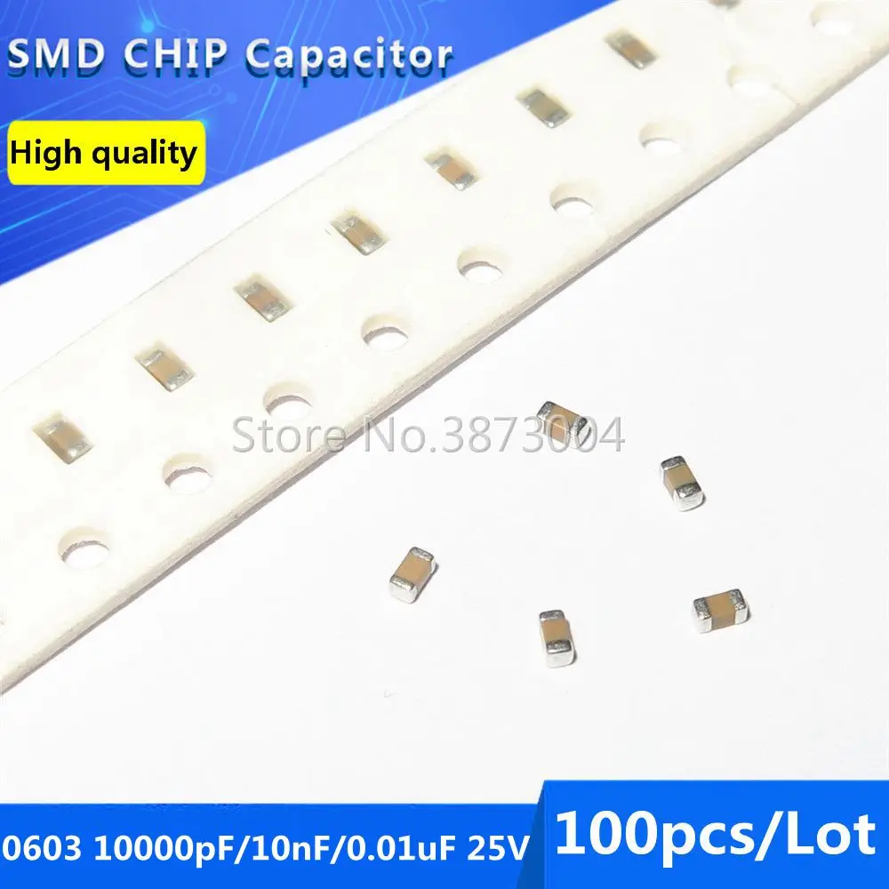 100pcs 0603 10000pF 10nF 0.01uF 25V X7R 10% SMD Chip Capacitor