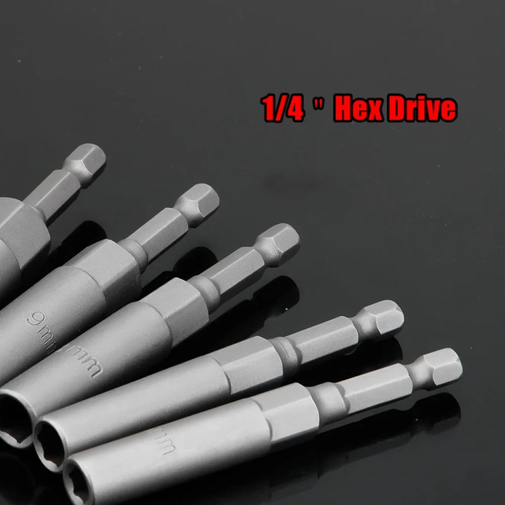 1Pcs 1/4 inch Hex Shank Power Nut Driver Drill Bit Metric Socket Wrench Screw 6-19mm Nut Driver Set Socket Adapter