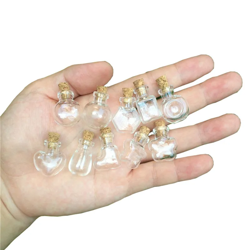 

Mini Cute Glass Bottles Pendants Transparent Clear Bottle With Cork Diy Wedding Gift Empty Jar Vials 10 Shape Tiny Bottle 100pcs