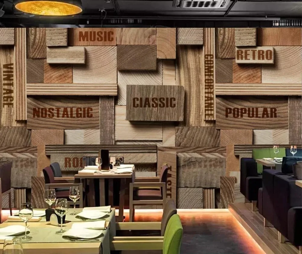 

The background wall of the wooden wall mural with 3D three-dimensional characters