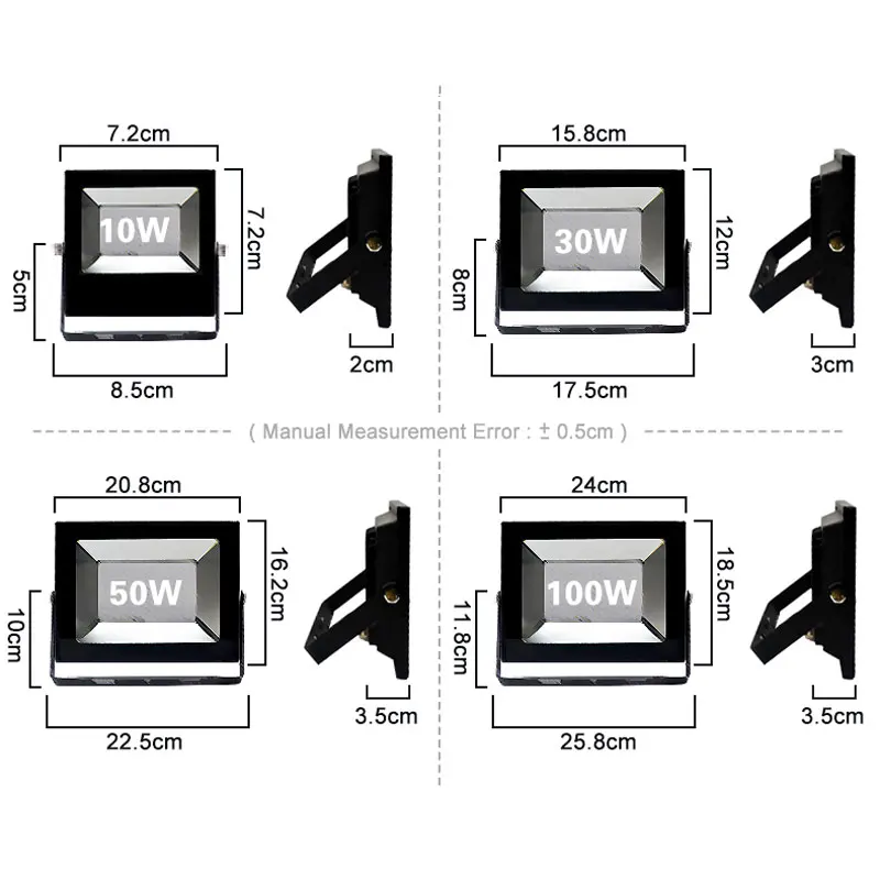 100W 50W 30W 10W 전원 LED 투광 조명 투광 조명 LED 가로등 220V 230V 방수 조경 조명 IP66 led 스포트라이트, IP66 방수 조명 스포트라이트 가로등 투광 조명