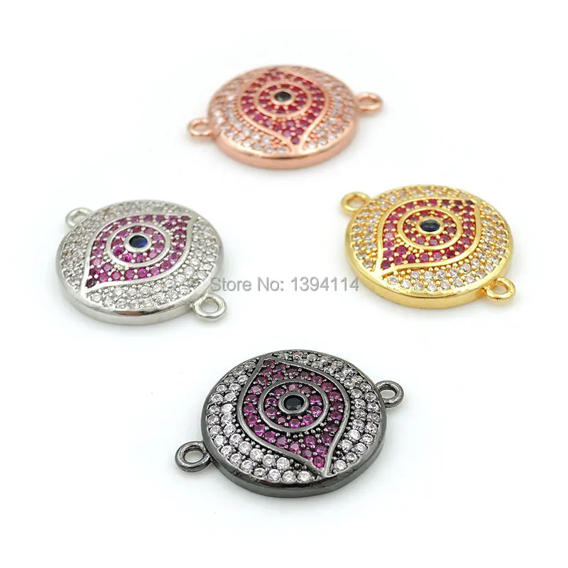 20*16*3mm Micro Pave Clear&Red&Blue CZ Round Connector With Eye Relief Fit For Women As DIY Bracelets Accessory