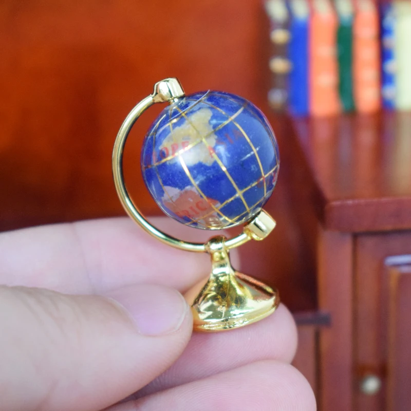 1 個ミニ金属 1:12 スケールヴィンテージブルー地球儀ミニチュアドール