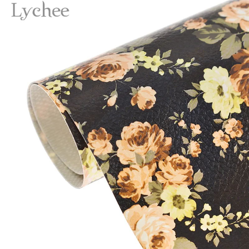 Lychee Life 29x21cm A4 Flowers Litchi Leather Fabric High Quality Floral Pattern Synthetic Leather DIY Material For Handbag
