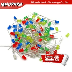 Surtido de luces LED de diodo, Kit de colores rojo, verde, amarillo, azul y blanco mezclados, 3mm, 5 colores x 20 Uds. = 100 Uds.
