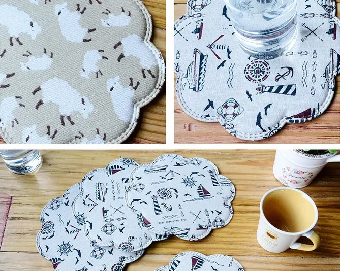 1PC Pattern Double layer Placemat Linen Cotton Dining Table Mat Disc Pads Bowl Coasters Cloth Pad Slip-Resistant Mats OK 0454