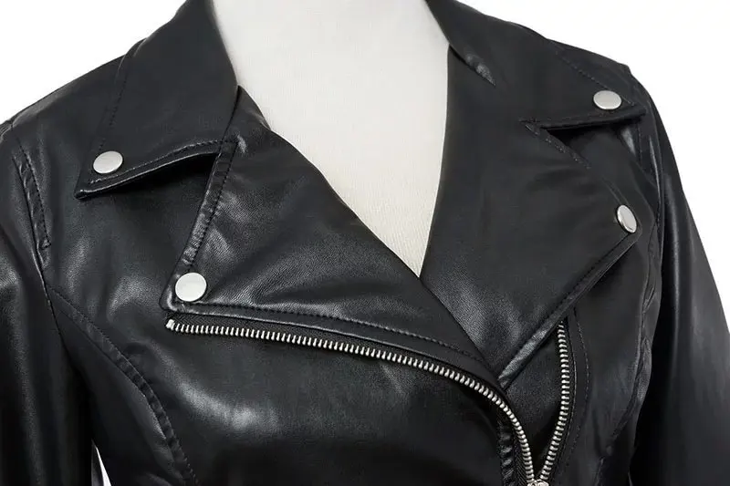 Chaqueta de cuero de imitación para mujer, abrigo de aviador de motociclista, Chaqueta corta negra para invierno y otoño