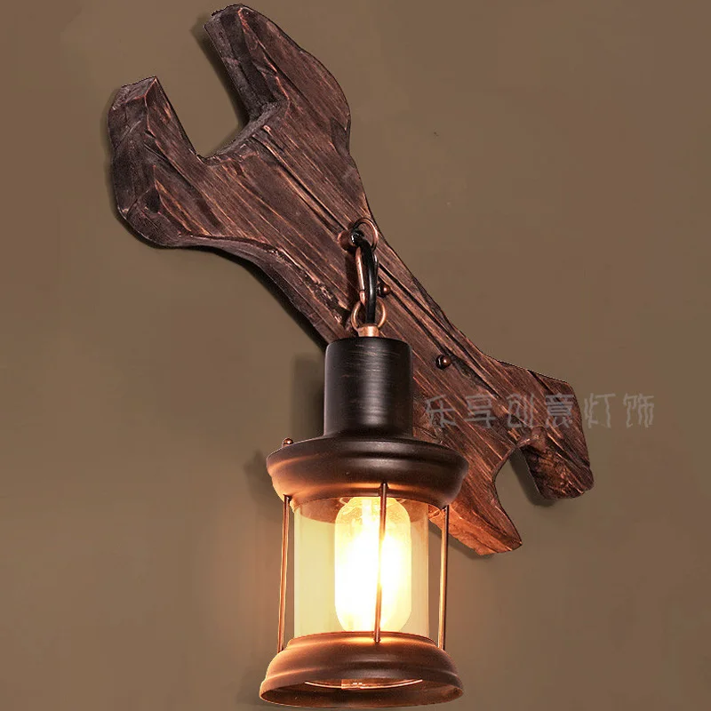 American style Wall Lamps loft retro creative industrial solid wood balcony corridor bedroom bedside mirror front lamps LU71360