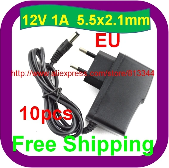 10 pcs Free Shipping DC 12V 1A/1000mA EU PLUG Power Supply Adapter for CCTV Cameras Sky Netgear Routers