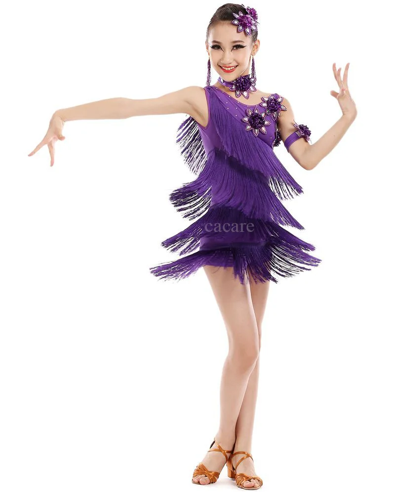 Latin Dance Dress for Girls CHEAPEST Flapper Salsa Dress Girls Dance Dress D0998 with Tassels Seuins Appliques