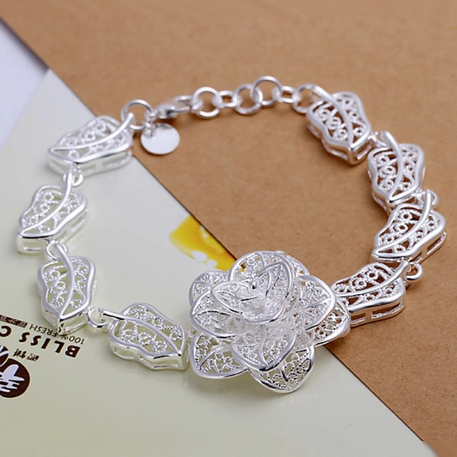 valentine gift high quality fashion women Silver color flower cute chain Jewelry Bracelets free shipping factory H244