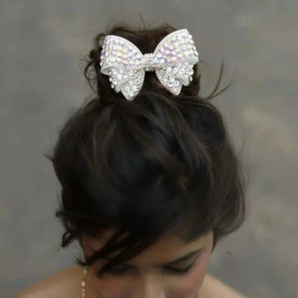 Thumblina Pinky Rhinestone Princess Hairgrips Glitter Hair Bows with Clip Dance Party Bow Girls Hairpin Hair Accessories