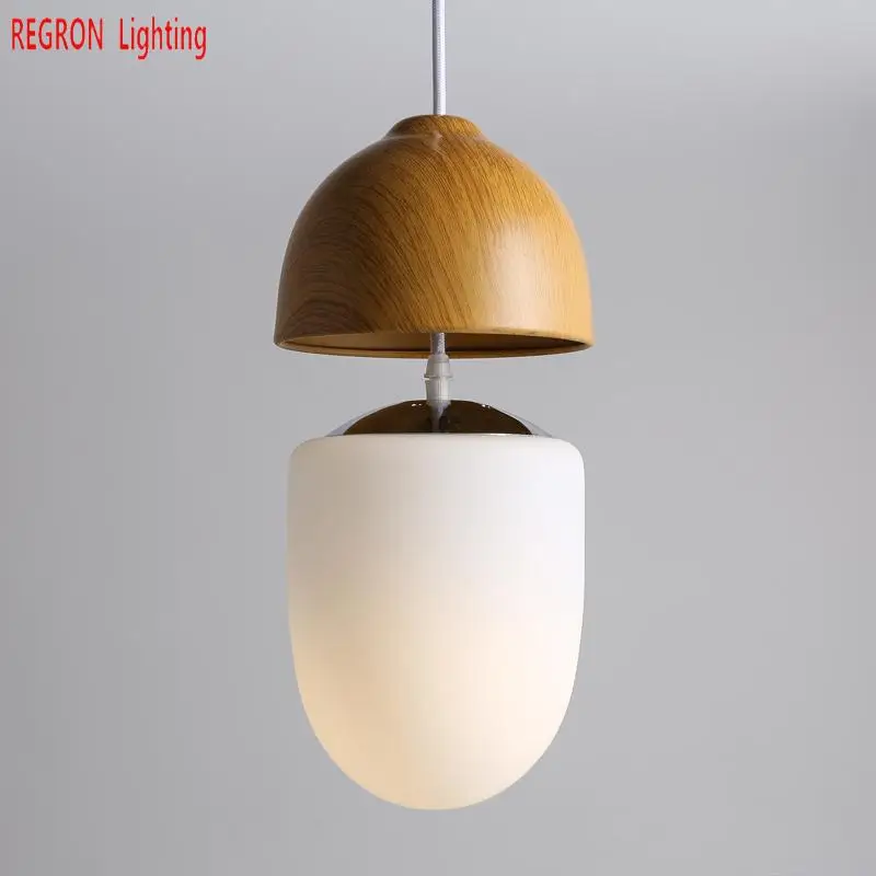 Bedroom Novelty Led Pendant Lights 1 piece Glass Hanging Fixtures For Dining Room Bar Bedroom Lounge Natural Wood led Luminaire