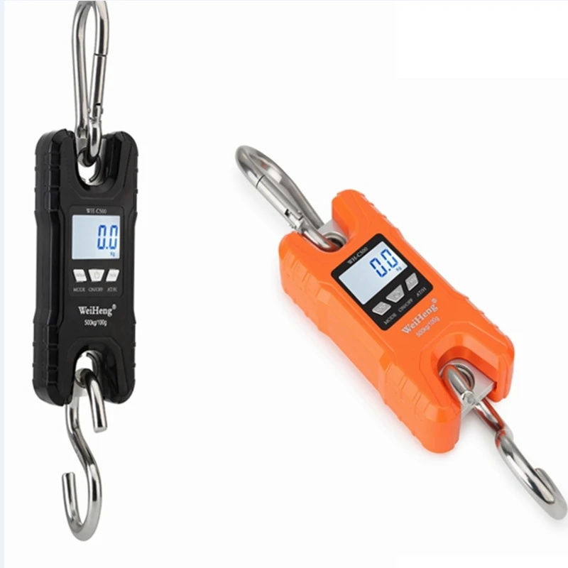 500kg/100g Mini Crane Scale Portable Digital Stainless Steel Hook Hanging Livestock Scale Loop Weighing Balance LCD Backlight