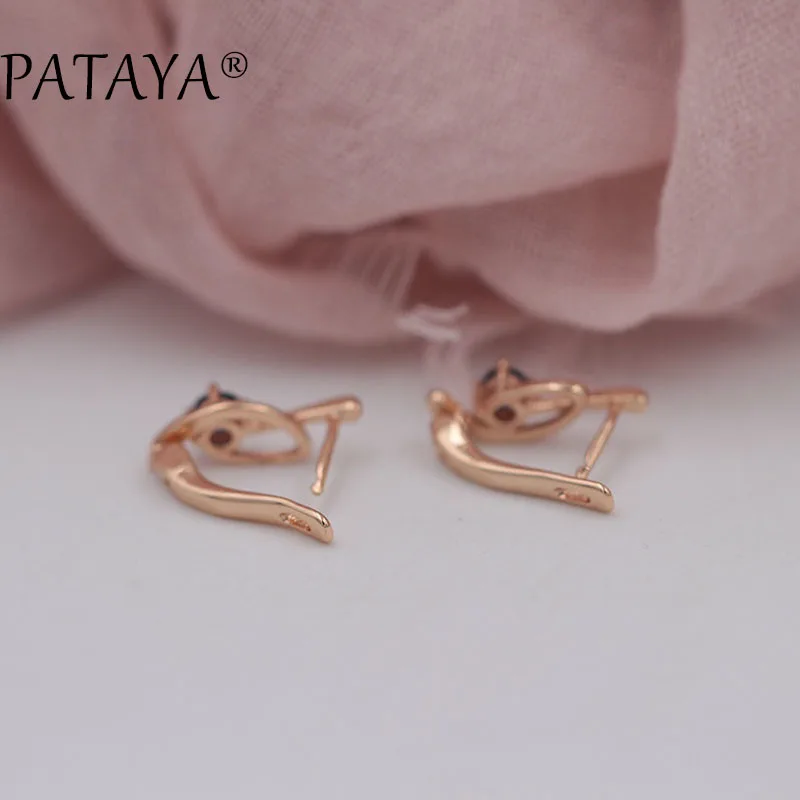 PATAYA New Wedding Party Earrings 585 Rose Gold Color Natural Zircon Fashion Jewelry Delicate Unique Green Short Earrings