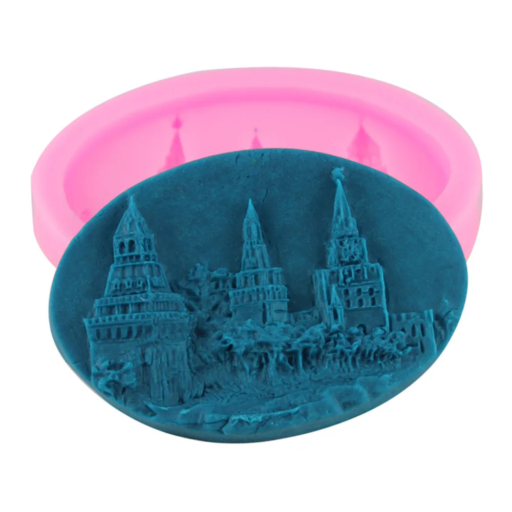 (3 pieces/lot) Latest 9*6.5*1.3 CM Classical castle tower shape silicone handmade soap mold sugarcraft pastry molde de silicone