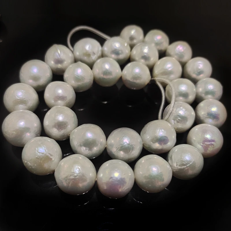 

16 inches 13-14mm White AA High Luster Round Edison Pearls Loose Strand