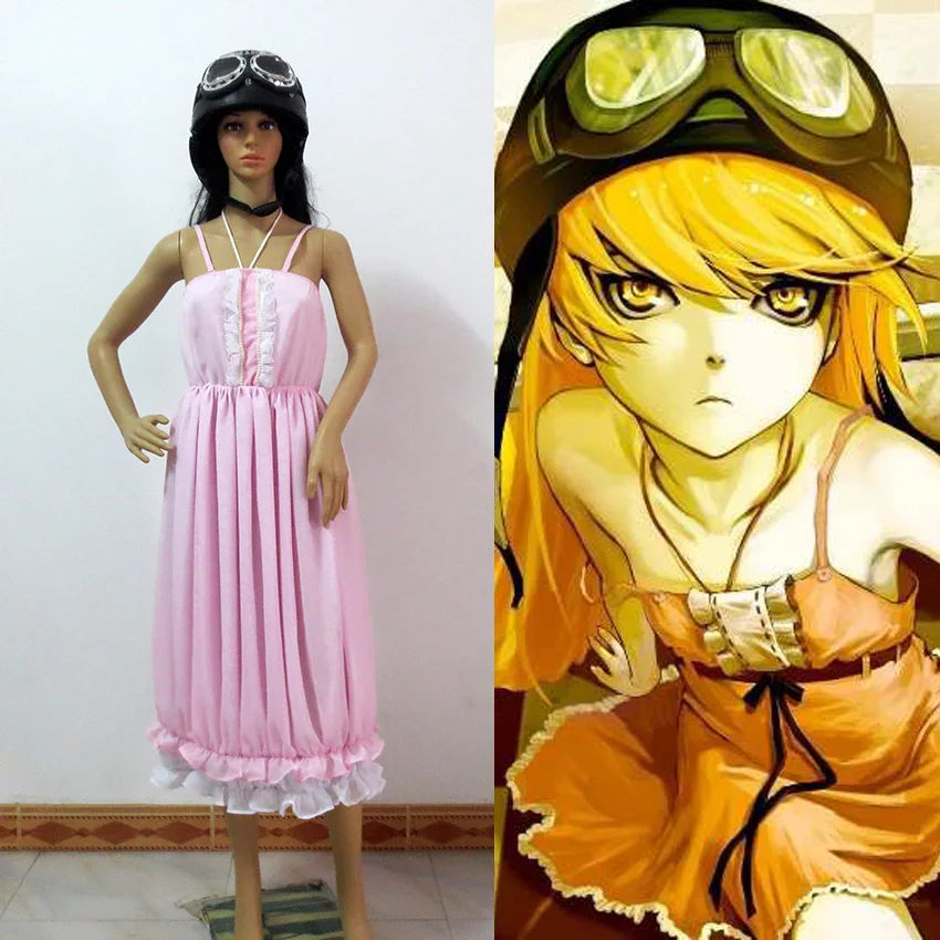 Bakemonogatari Nisemonogatari Oshino Shinobu lolita pink dress hat glasses Cosplay Costume Party Dress