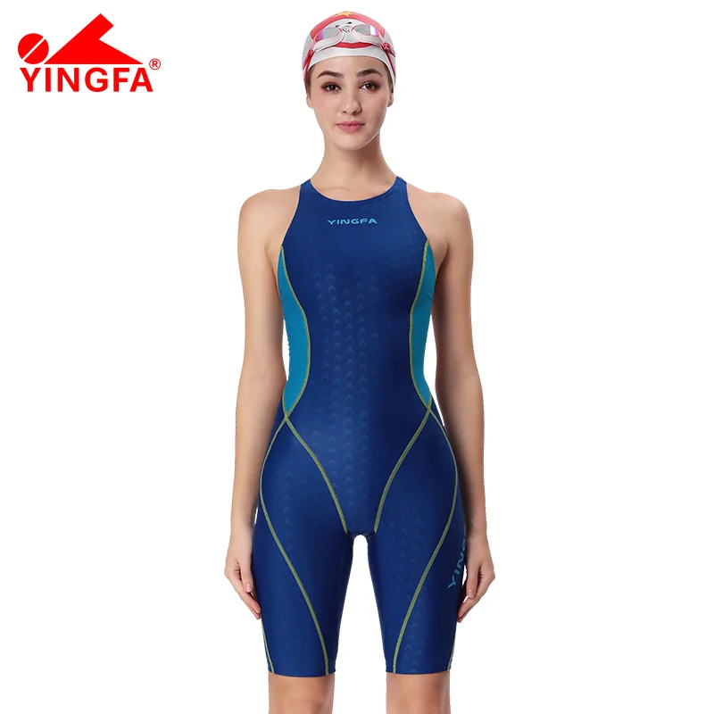 Yingfa Professional Competition Swimsuit Women One Piece Training  Racing Sharkskin Knee Swimwear Girls Bating Suits