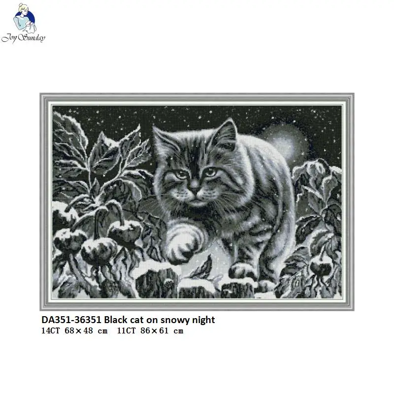 

Black Cat On Snowy Night Patterns Cross Stitch Kits 11CT Printed Fabric 14CT Canvas DMC Count Embroidery Thread Sets DIY Crafts